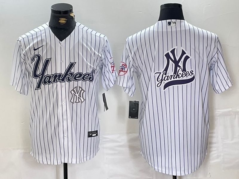 Men New York Yankees Blank White stripe Three generations joint names Nike 2024 MLB Jersey style 11